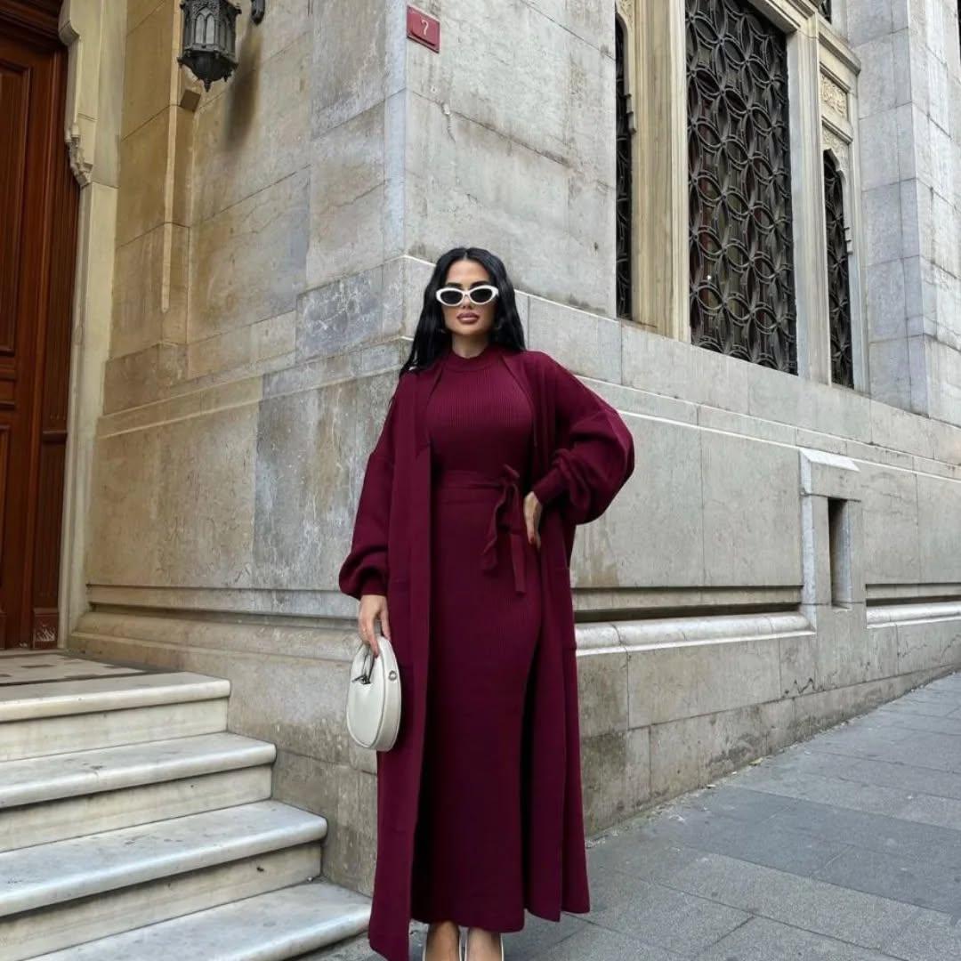 Ensemble robe longue et cardigan tricot