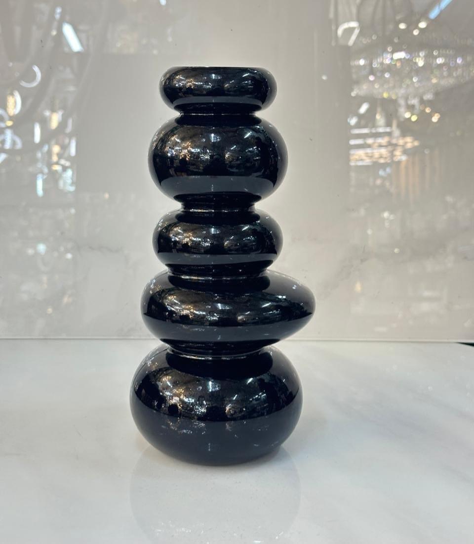 Vase galets empilés, noir brillant
