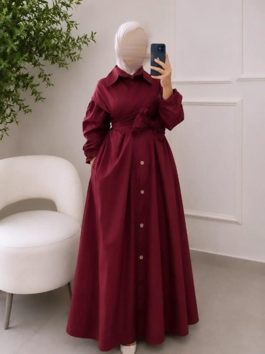 Robe longue bordeaux boutonnée