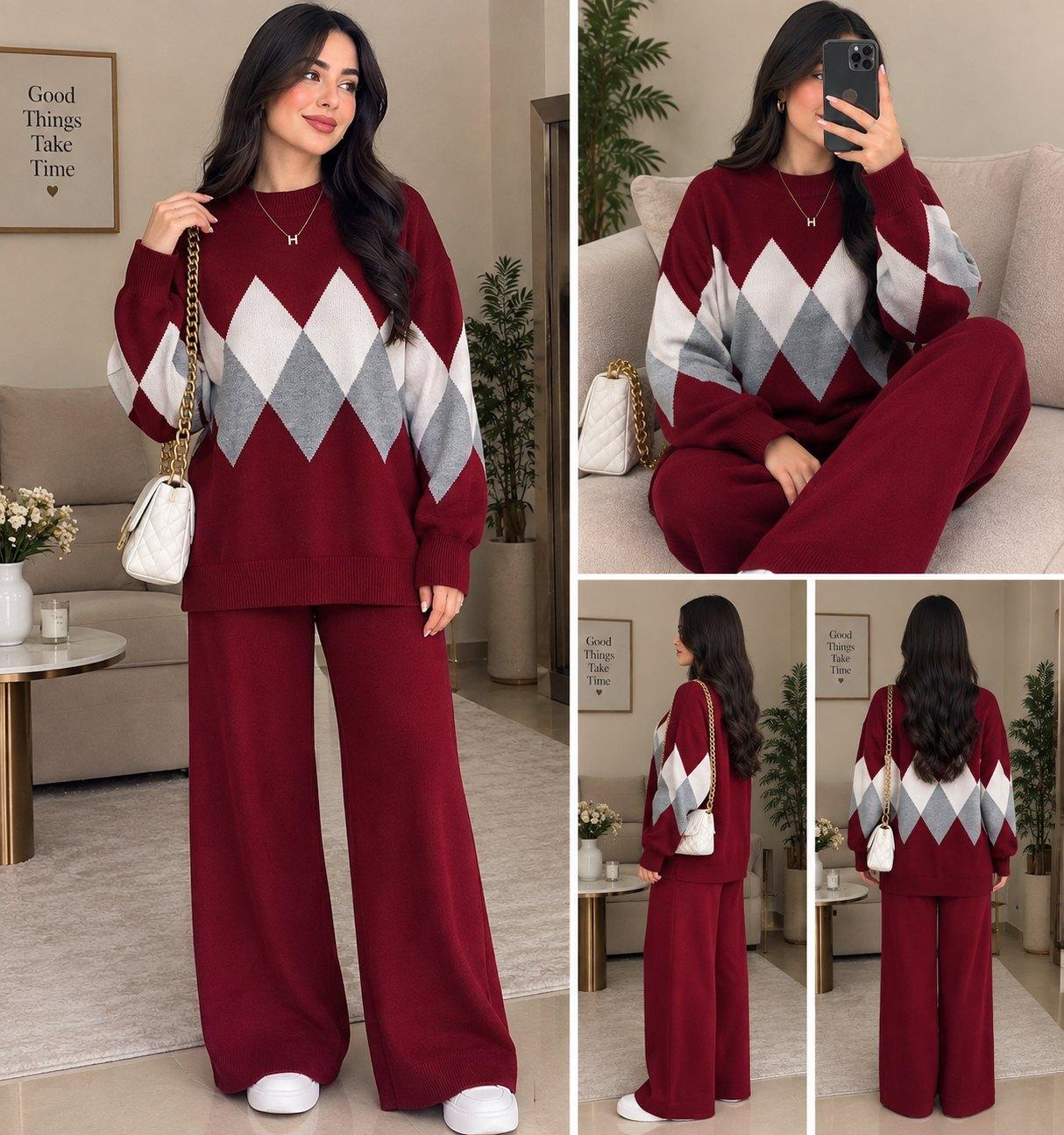Ensemble pull et pantalon losanges