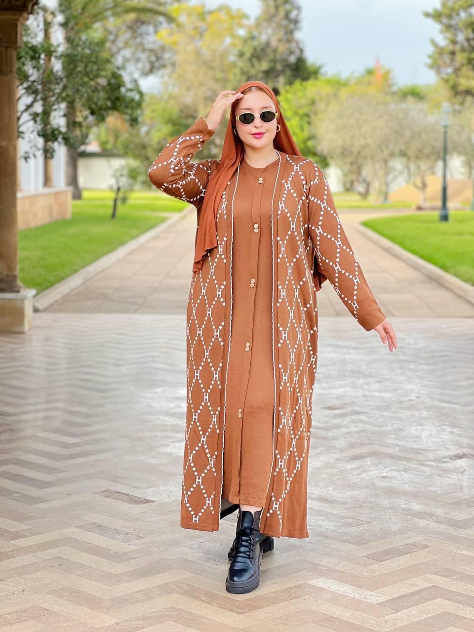Ensemble long maille cardigan et robe
