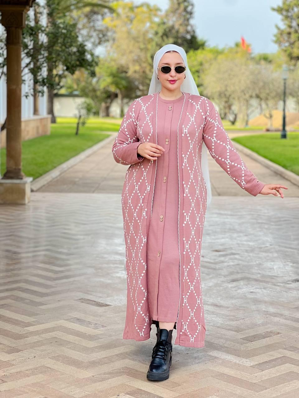 Ensemble long maille cardigan et robe