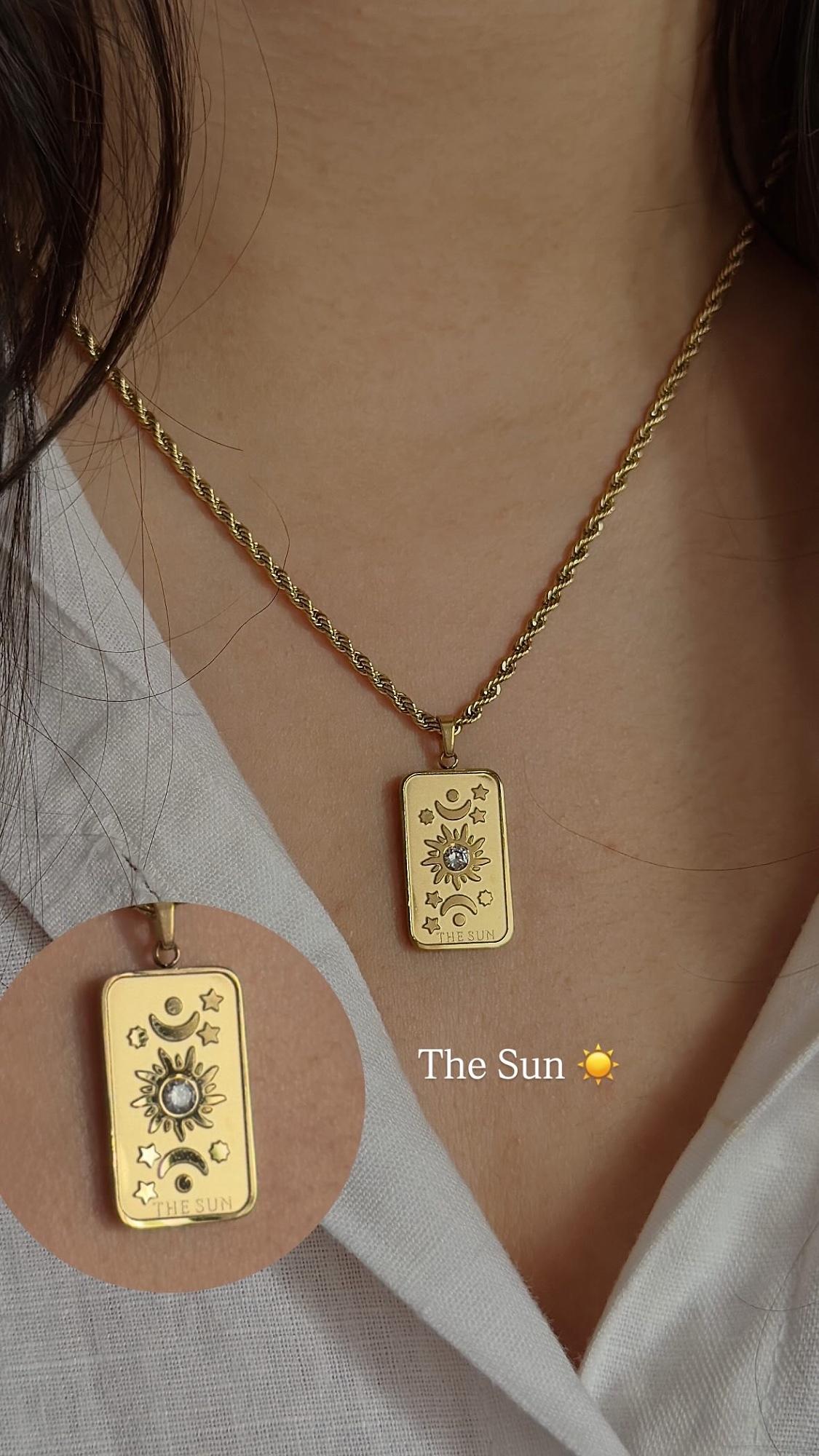 Collier Pendentif Tarot The Sun Doré
