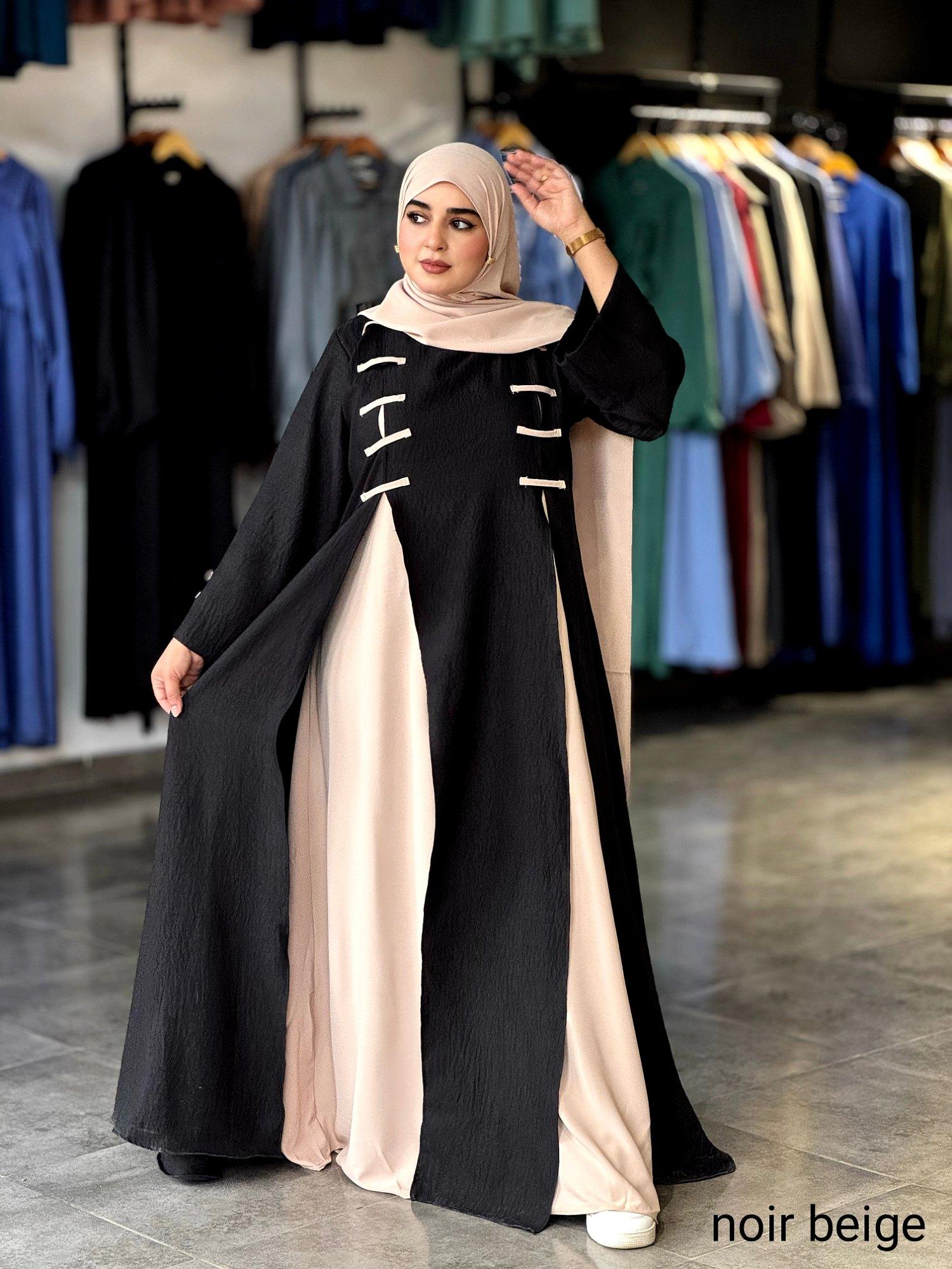 Abaya Marjana – ensemble 3 pièces avec gilet et foulard