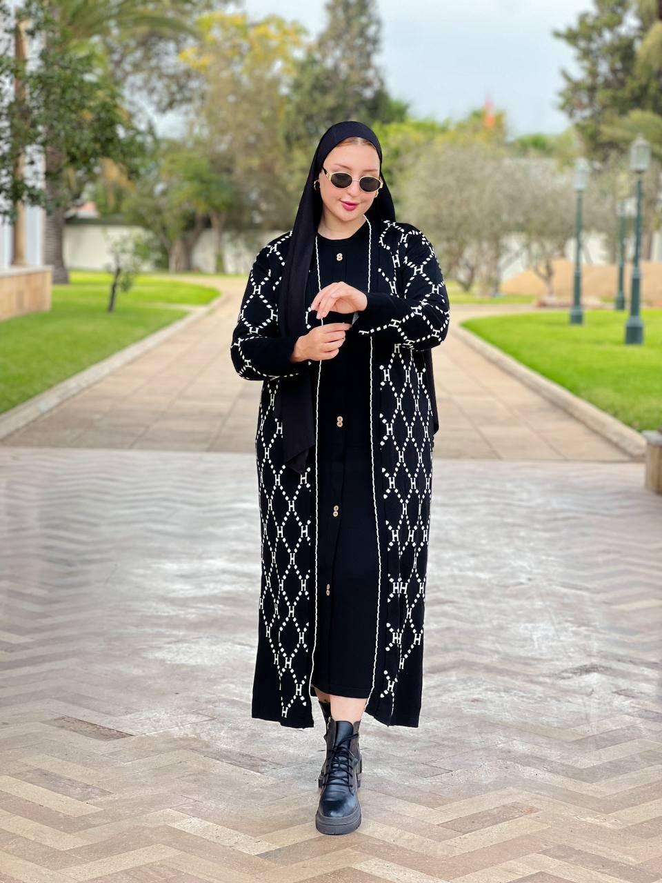 Ensemble long maille cardigan et robe