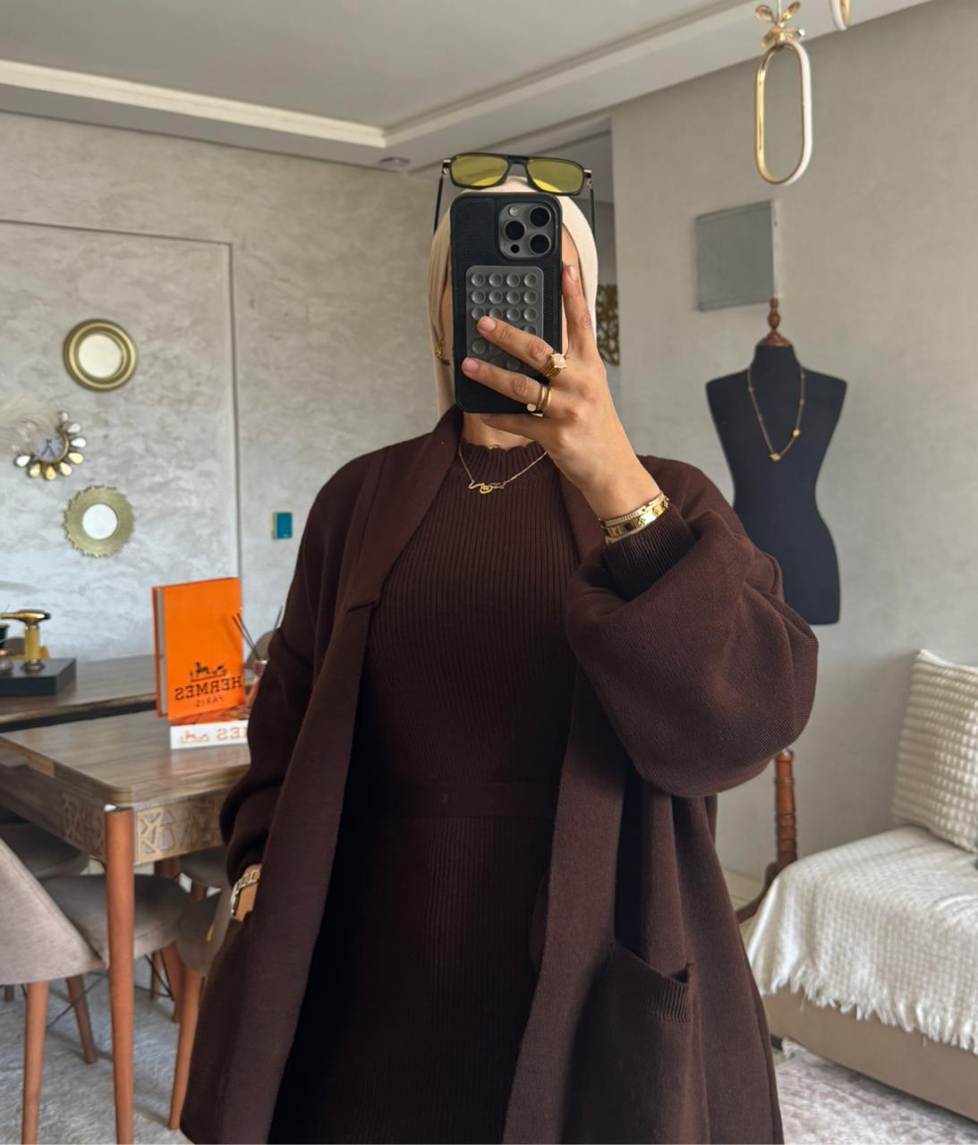 Ensemble robe longue et cardigan tricot