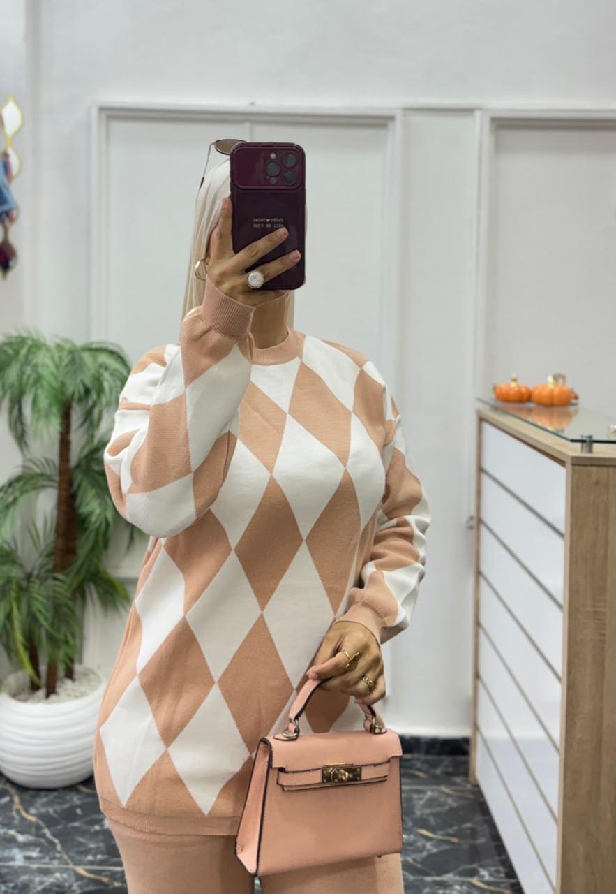 Ensemble deux pièces jacquard losanges maille douce
