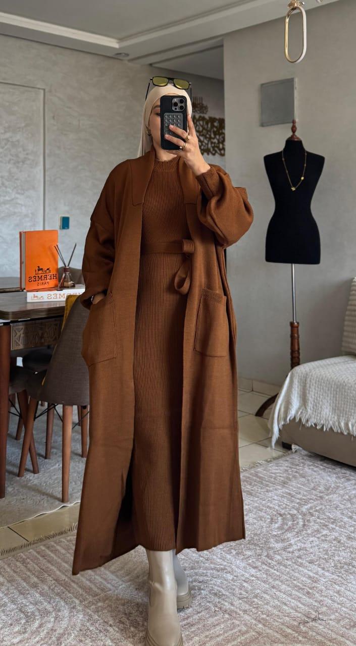 Ensemble robe longue et cardigan tricot