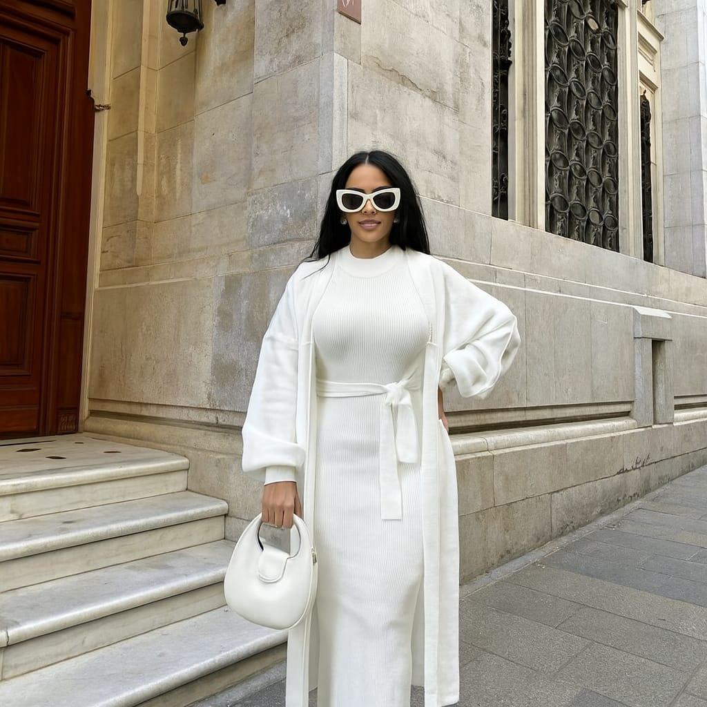 Ensemble robe longue et cardigan tricot