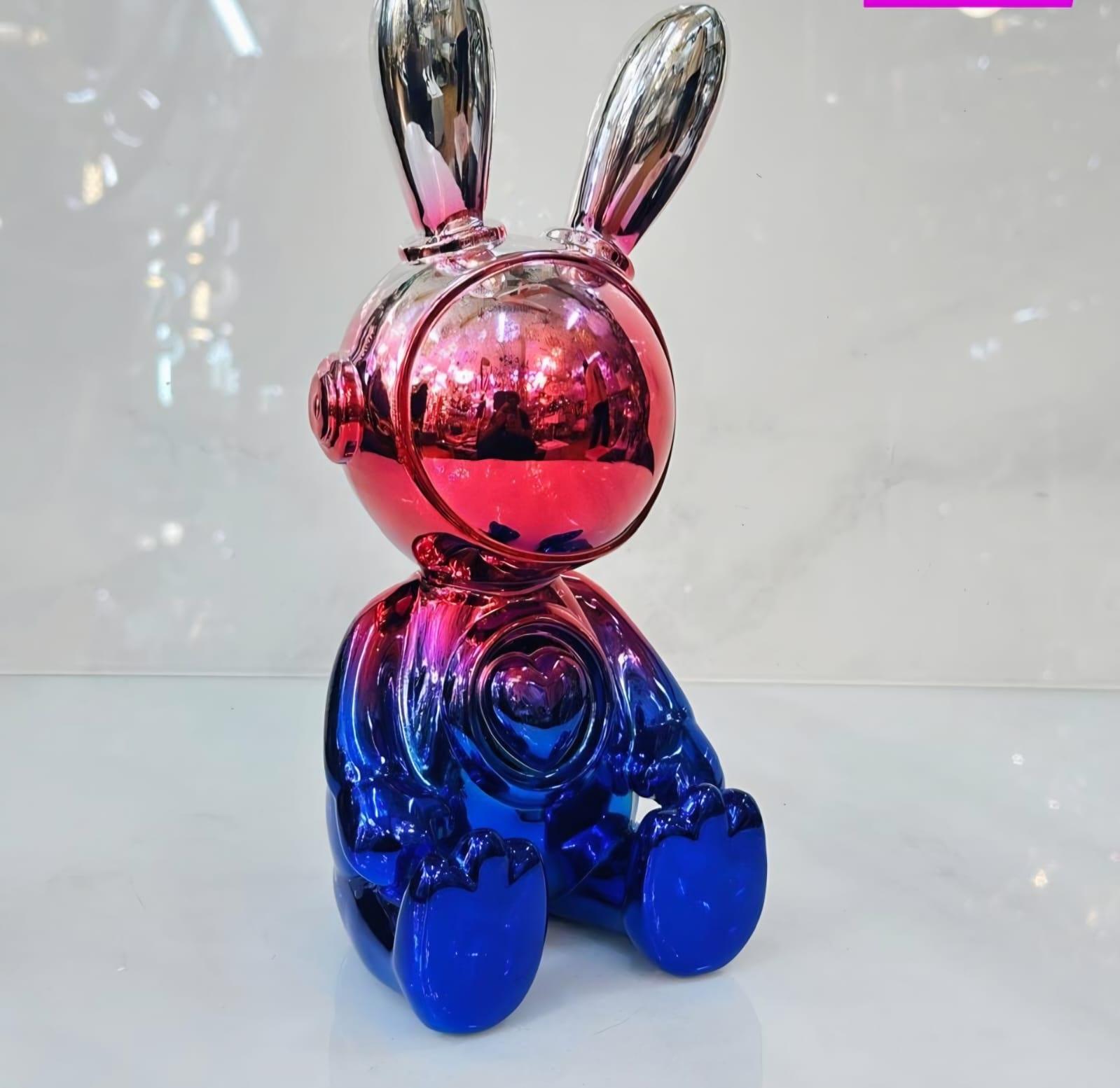 Lapin ballon chromé, dégradé rose et bleu