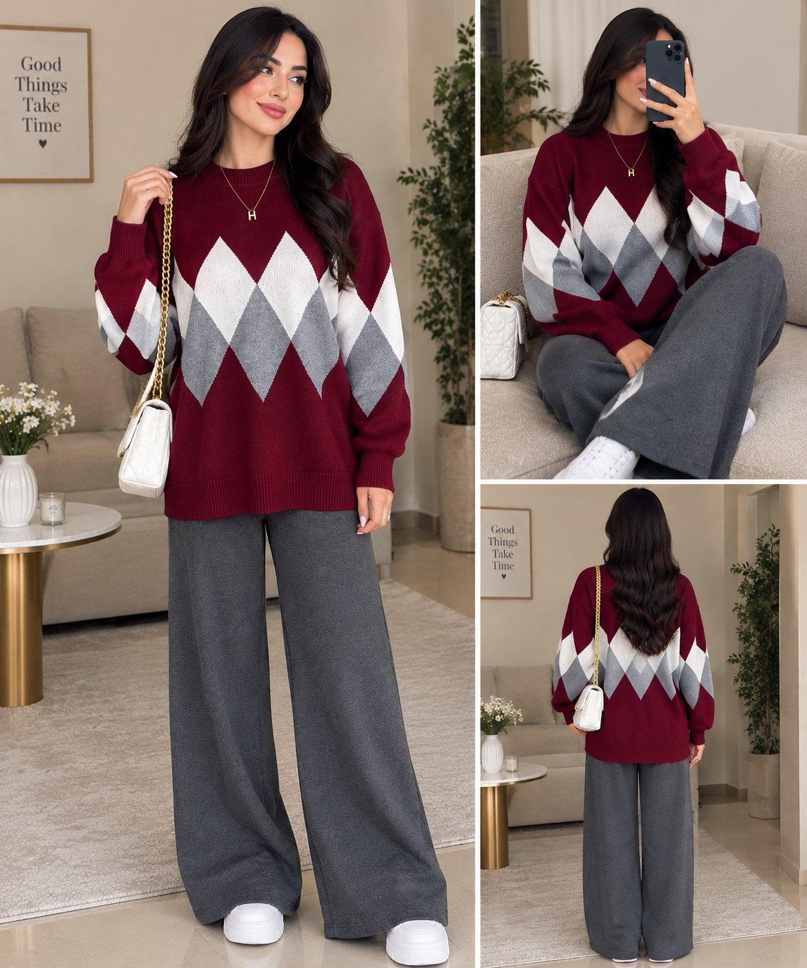 Ensemble pull et pantalon losanges
