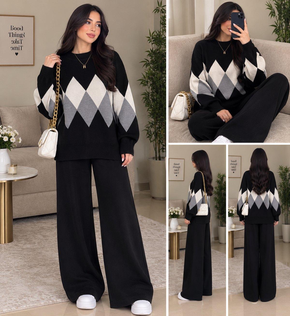 Ensemble pull et pantalon losanges