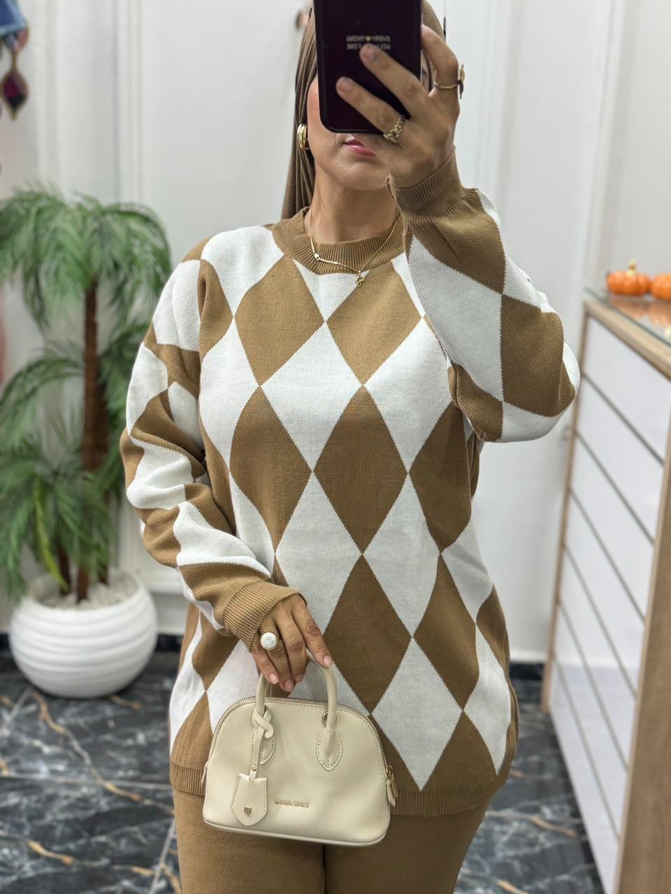 Ensemble deux pièces jacquard losanges maille douce