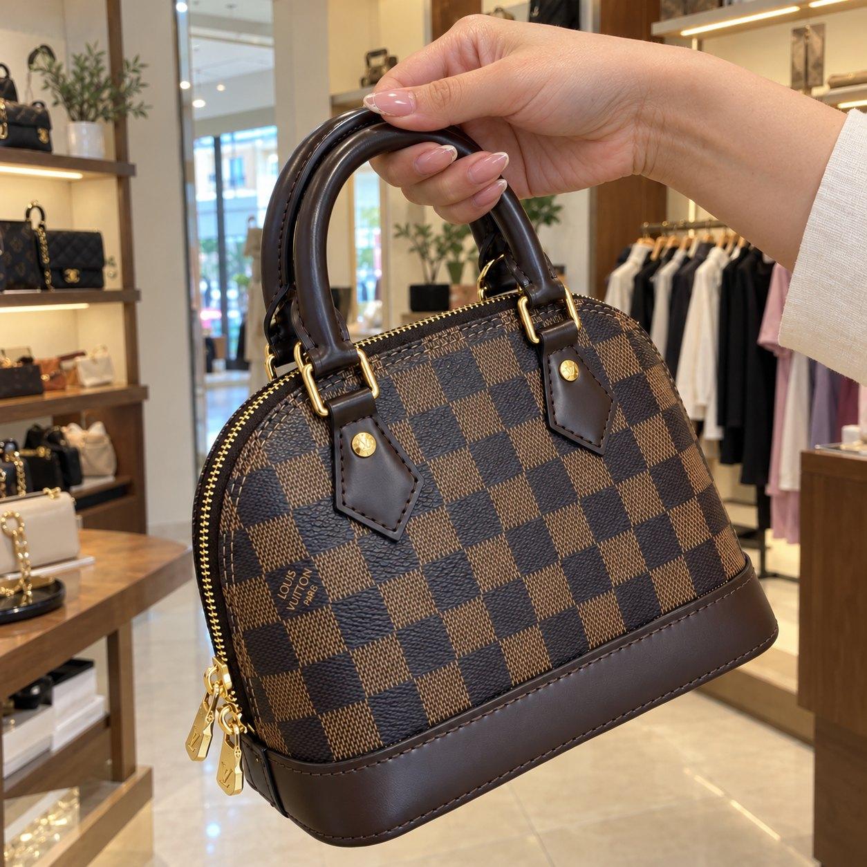 Brown and Beige Checkerboard Handbag