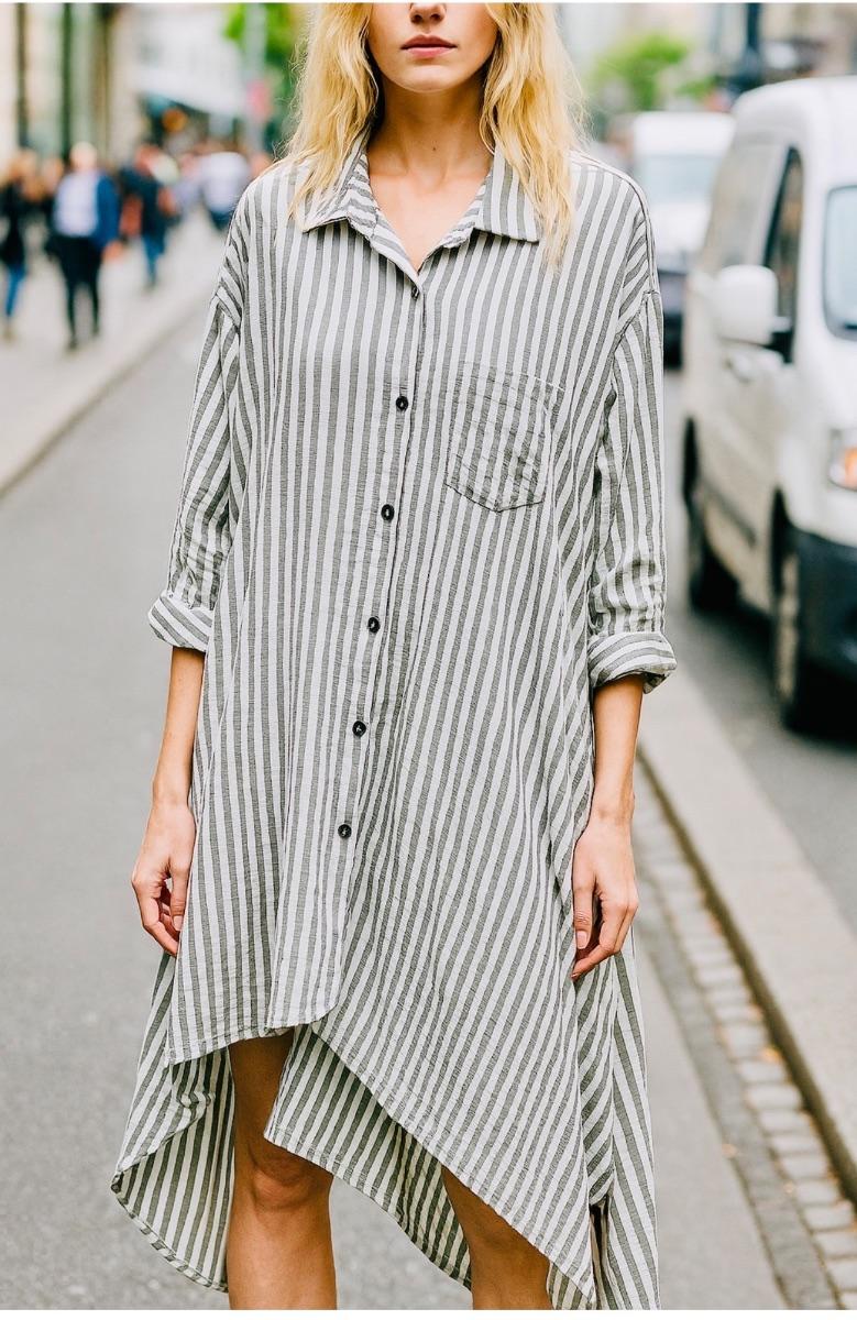 Robe chemise longue rayée asymétrique