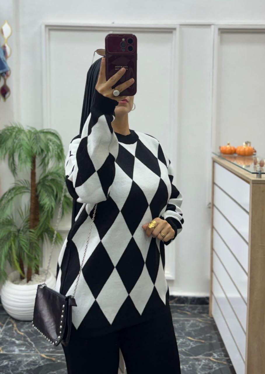Ensemble deux pièces jacquard losanges maille douce