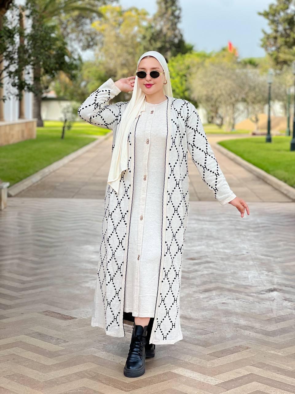 Ensemble long maille cardigan et robe