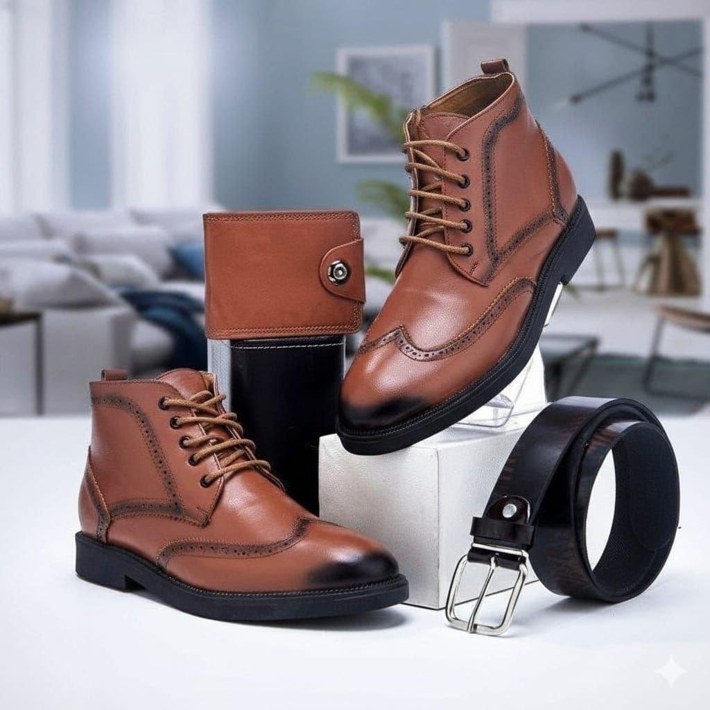 Bottines richelieu en cuir avec portefeuille et ceinture