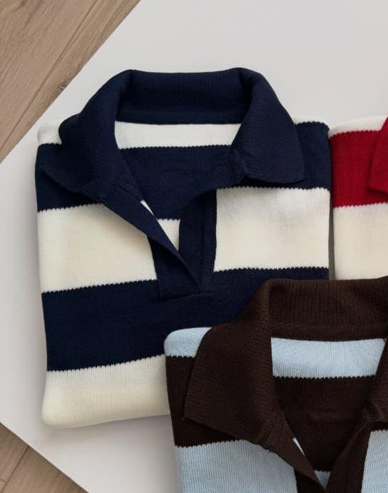 Pull rayé col polo