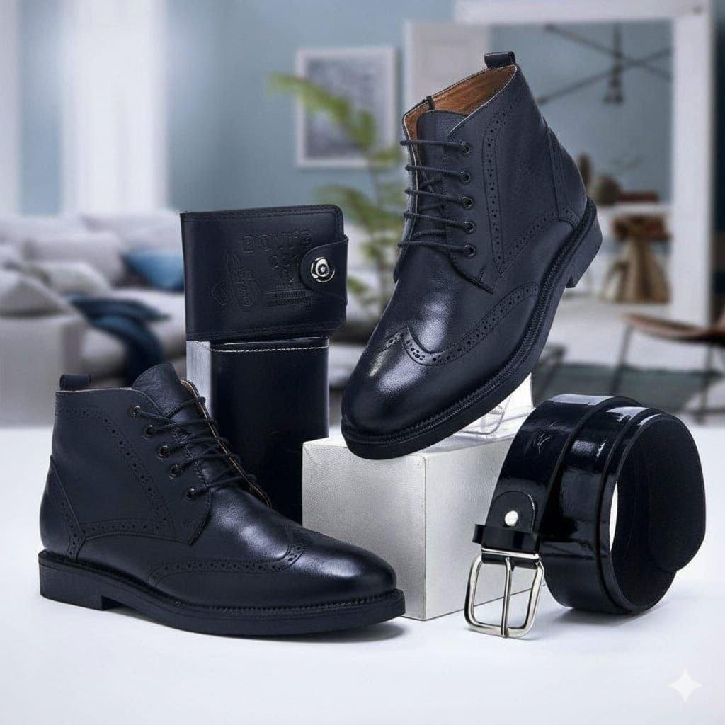 Bottines richelieu en cuir avec portefeuille et ceinture
