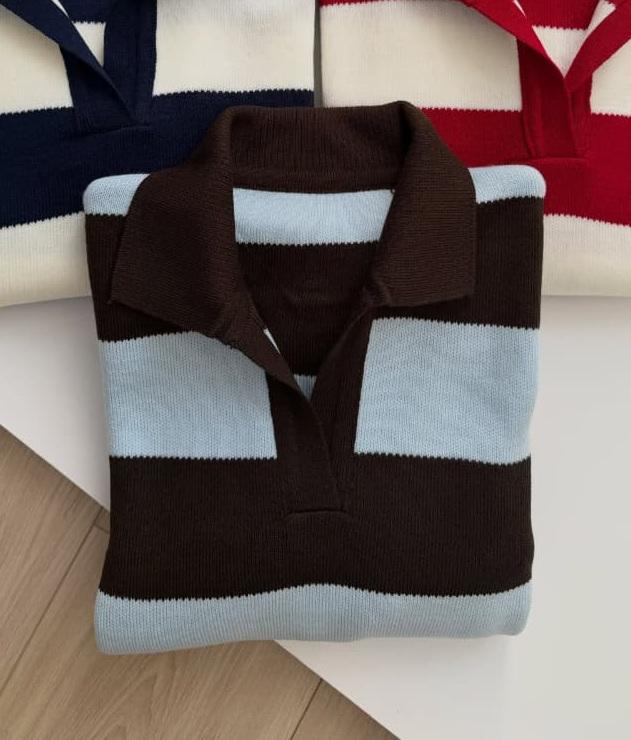 Pull rayé col polo