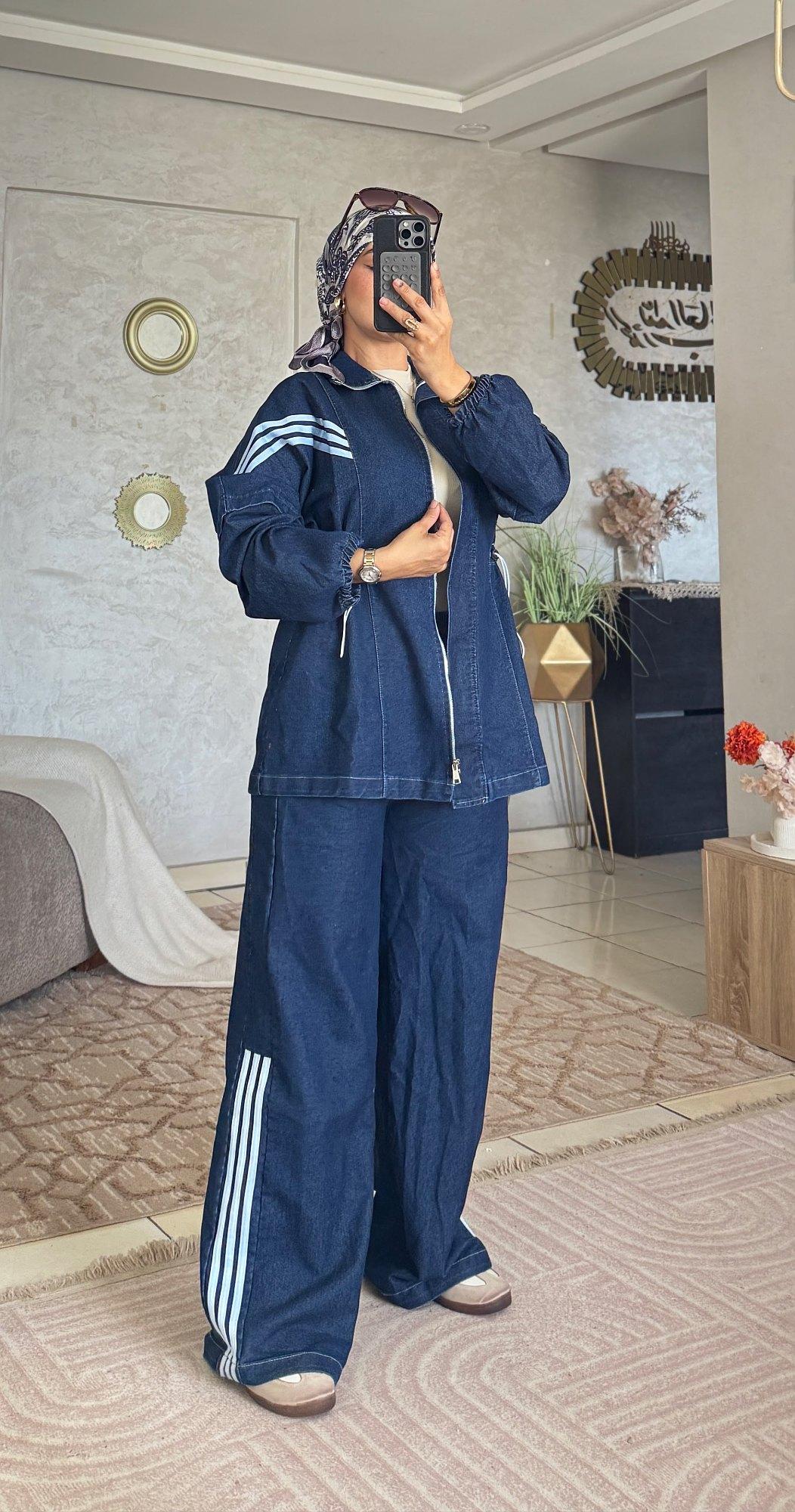 Ensemble veste et pantalon en jean zippé
